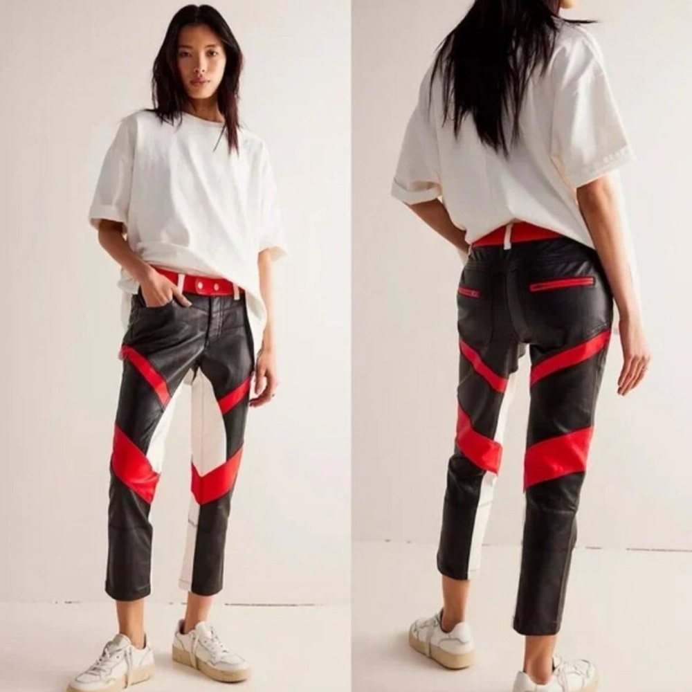 Free People Black and Red Straight Leg Pants